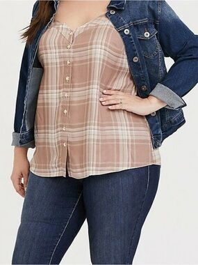 Torrid Sophie Tie Back Plaid Tank Cami Women’s Plus 4x Tan Taupe Front Buttons